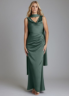 Azazie Tallie Bridesmaid Dresses Sea Moss Mermaid Pleated Stretch Satin Dress image5