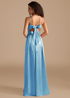 Azazie Zeya Bridesmaid Dresses Steel Blue A-Line Pleated Metallic Satin Dress image2