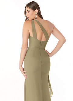 Azazie Maive Bridesmaid Dresses Moss Green Sheath Pleated Ruffle Chiffon Dress image6