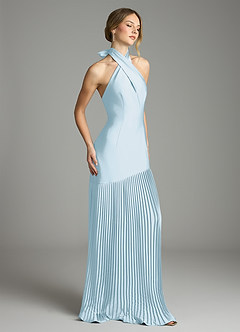 Azazie Nayeli Final Sale Sky Blue A-Line Pleated Stretch Satin Dress image5