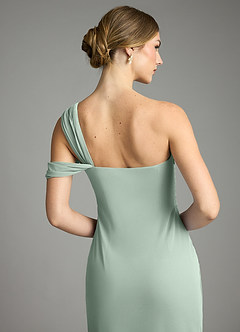 Azazie Tati Jurken voor bruidsmeisjes Jurk van Mesh met Kolom Off the Shoulder Agave image6