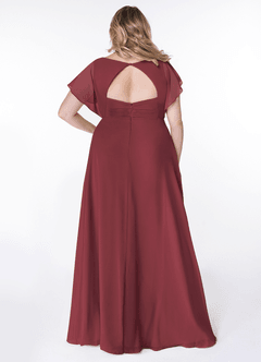 Azazie Rylee Vestidos de damas de honor Vestido de Merlot de Gasa de Corte en A con Plisado image7