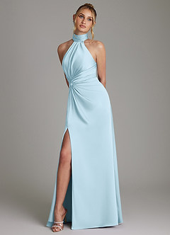 Azazie Gracelynn Bridesmaid Dresses Sky Blue Sheath Pleated Stretch Satin Dress image5