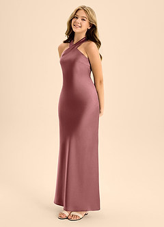 Azazie Doretta Junior Amethyst A-Line Pleated Stretch Satin Dress image3