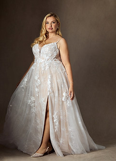 Azazie Monda Vestidos de novia Vestido de Blanco Diamante Champán de Tul de Corte en A con Encaje image17