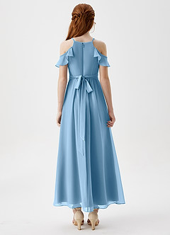 Azazie Chaya Junior Steel Blue A-Line Off the Shoulder Chiffon Dress image2