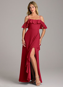 Azazie Aubrie Jurken voor bruidsmeisjes Jurk van Chiffon met A-Lijn Off the Shoulder Scharlaken image4