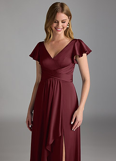 Azazie Omari Bridesmaid Dresses Cabernet A-Line Stretch Satin Dress image4