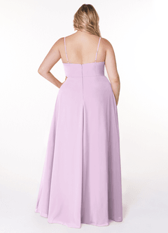 Azazie Moira Abiti da Damigella Abito A-Line in Chiffon con Scollo a U Lilla Glassato image9