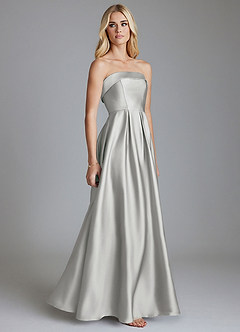 Azazie Lucienne Bridesmaid Dresses Silver A-Line Strapless Stretch Satin Convertible Dress image4