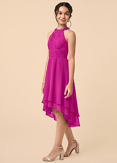 Azazie Linna Junior Fuchsia A-Line Pleated Chiffon Dress image3