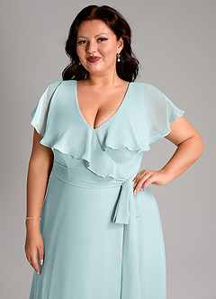 Azazie Lainey Bridesmaid Dresses Mist A-Line with Pockets Chiffon Dress image6