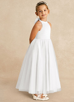 Azazie Bev Flower Girl Dresses White A-Line Convertible Tulle Dress image8