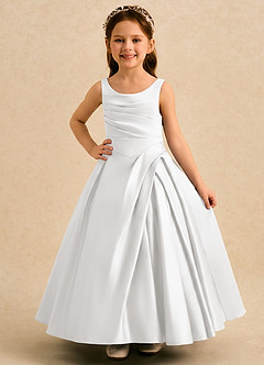 Azazie Audrey Flower Girl Dresses White A-Line Pleated Matte Satin Dress image1