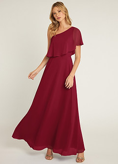 Azazie Lizzy Bridesmaid Dresses Burgundy A-Line One Shoulder Chiffon Dress image5