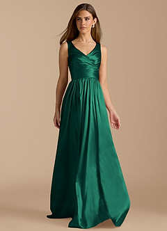Azazie Keyla Bridesmaid Dresses Emerald A-Line Pleated Metallic Satin Dress image6