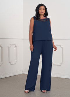 Azazie Maura Mother of the Bride Dresses Dark Navy Jumpsuit/Pantsuit Sequins Chiffon Dress image9