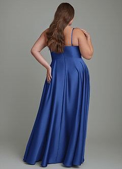 Azazie Elle Bridesmaid Dresses Royal Blue A-Line Pleated Stretch Satin Dress image9