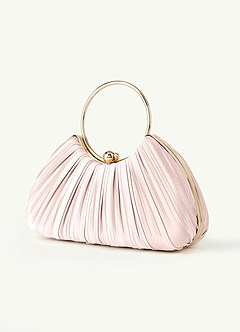 front Matching Color Metallic Satin Pleated Handbag