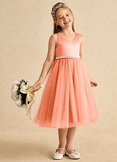 Azazie Firefly Flower Girl Dresses Sunset A-Line Bow Matte Satin Dress image7