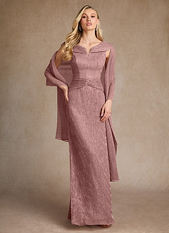 Azazie Warren Mother of the Bride Dresses Dusty Rose A-Line Pleated Metallic Mesh Dress image5