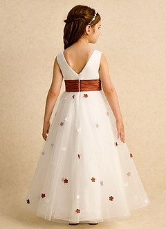 Azazie Cricket vestidos de niña de las flores Vestido de Marfil Naranja Quemado de Satin Mate de Princesa con Plisado image2