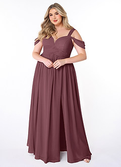 Azazie Lianne Bridesmaid Dresses Sangria A-Line Off the Shoulder Chiffon Dress image7