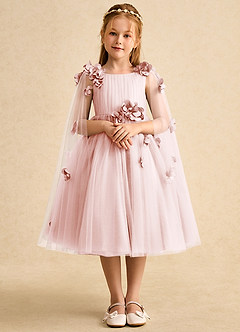 Azazie Staria Flower Girl Dresses Blushing Pink Ball-Gown Ruched Tulle Dress image1