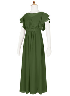 Azazie Daphne Junior Robe Trapèze en Mousseline de soie Plissée Olive image8