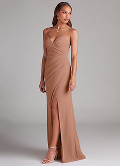 Azazie Maci Abiti da Damigella Abito Tubino in Chiffon Plissettato Bronzo image3