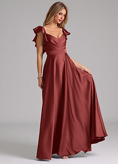 Azazie Leilani Bridesmaid Dresses Terracotta A-Line Ruched Stretch Satin Dress image4