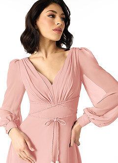 Azazie Sage Final Sale Cabernet A-Line Long Sleeve Chiffon Dress image4