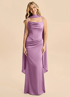 Azazie Sorrel Junior Vestido Glicinia de Satén Elástico de Corte Sirena con Drapeado image3