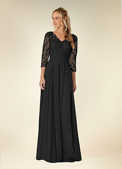 Azazie Noella Mother of the Bride Dresses Black A-Line V-Neck Lace Chiffon Dress image2