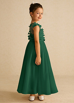 Azazie Arlo vestidos de niña de las flores Vestido de Verde Oscuro de Gasa de Corte En A con Lazo image3