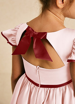 Azazie Sugar Plum vestidos de niña de las flores Vestido de Rosa Rubor Óxido de Satin Mate de Corte En A con Lazo image4