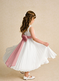 Azazie Margot Flower Girl Dresses Ivory Dusty Rose A-Line Pleated Chiffon Dress image7