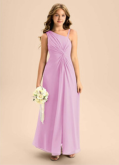 Azazie Brooke Junior Candy Pink A-Line Side Slit Chiffon Dress image1