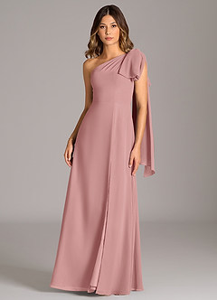 Azazie Tella Bridesmaid Dresses Dusty Rose A-Line One Shoulder Chiffon Dress image2