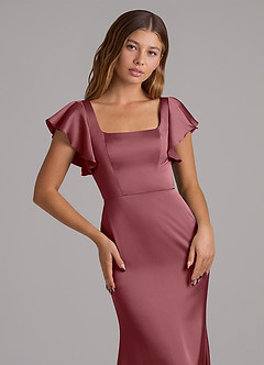 Azazie Elkie 신부 들러리 드레스 인어 스퀘어 네크라인 스트레치 새틴 바닥 길이 드레스 image6