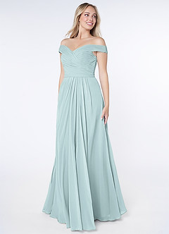 Azazie Audrianna Bridesmaid Dresses Mist A-Line Off-The-Shoulder Gathered Chiffon Convertible Dress image2