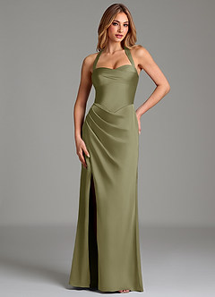 Azazie Serenity At-home Try On Dresses Dusty Sage Mermaid Sweetheart Neckline Stretch Satin Dress image1