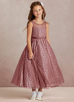 Azazie Siwa Sukienki dla dziewczynek sypiących kwiaty Linia A Zroszony Tiul Długość kostki Sukienka image2