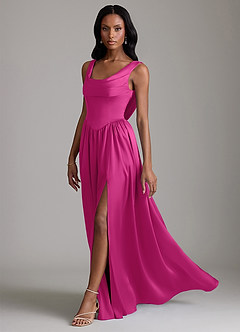 Azazie Novi Bridesmaid Dresses Fuchsia A-Line with Pockets Stretch Satin Dress image6