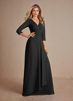 Azazie Mayfield Kleider für die Brautmutter A-Linie Plissee Chiffon Kleid Schwarz image4