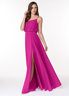 Azazie Lupe Bridesmaid Dresses Fuchsia A-Line Scoop Blouson Chiffon Dress image3