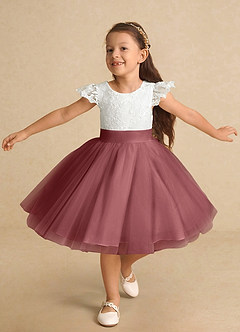Azazie Vetty Flower Girl Dresses Ivory Amethyst A-Line Lace Tulle Dress image5