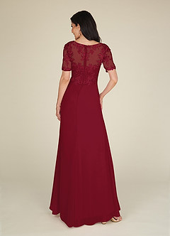 Azazie Amedeus At-home Try On Dresses Burgundy A-Line V-Neck Lace Chiffon Dress image2