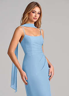 Azazie Calandra Abiti da Damigella Abito Tubino in Chiffon Plissettato Azzurro Polvere image6