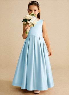 Azazie Cailee Flower Girl Dresses Sky Blue Ball-Gown Pleated Matte Satin Dress image3